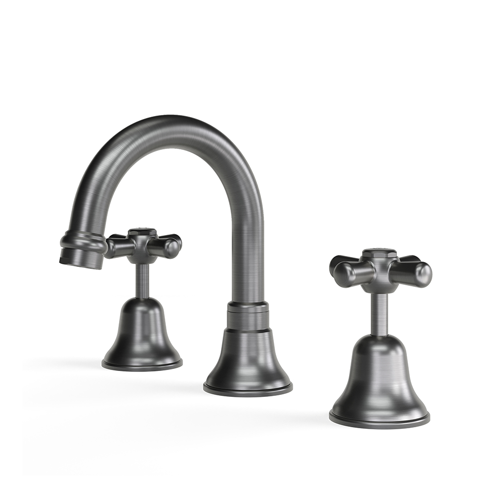 Brushed Graphite Cascade Basin Set, Cross in Brushed Graphite