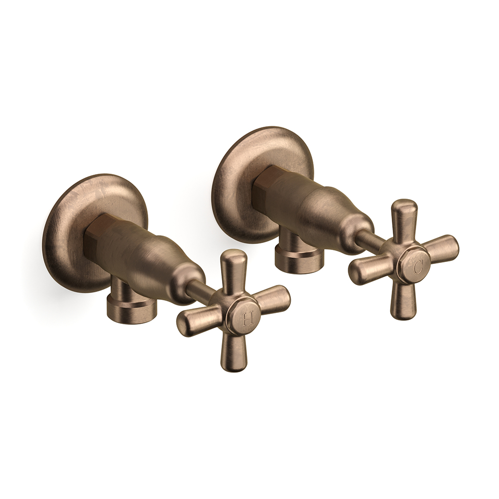 Cascade Washing Machine Tap Pr, Cross in Antique Brass Light