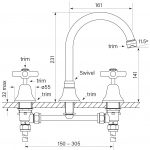 Cascade Sink Set, Vanity, Cross dimensions image