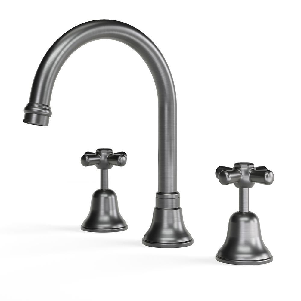 Brushed Graphite Cascade Sink Set, Vanity, Cross in Brushed Graphite
