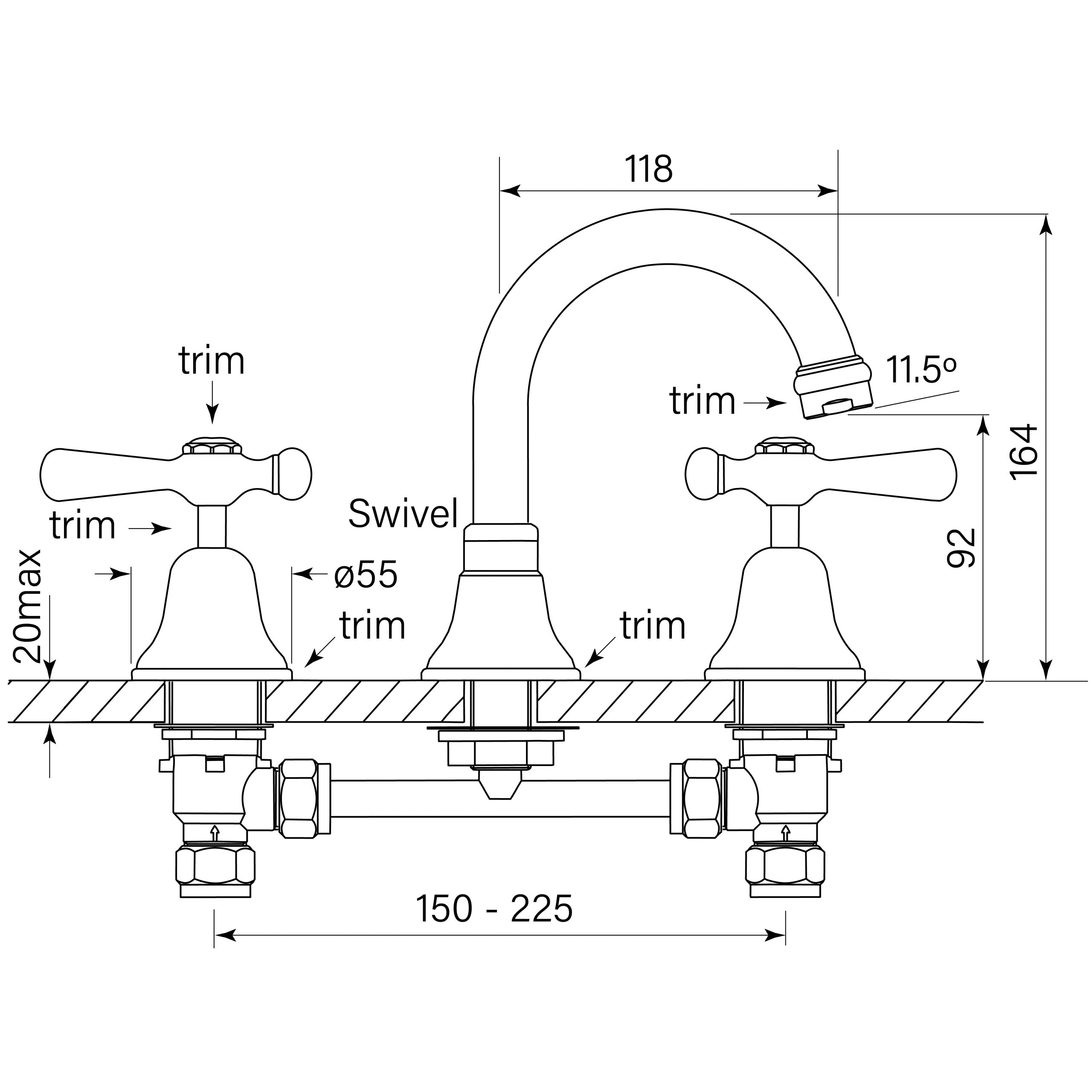 Cascade Basin Set, CD Lever dimensions image
