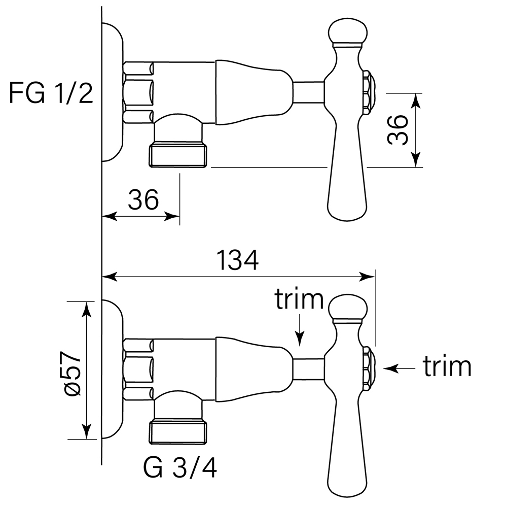 Cascade Washing Machine Tap Pr, CD Lever dimensions image