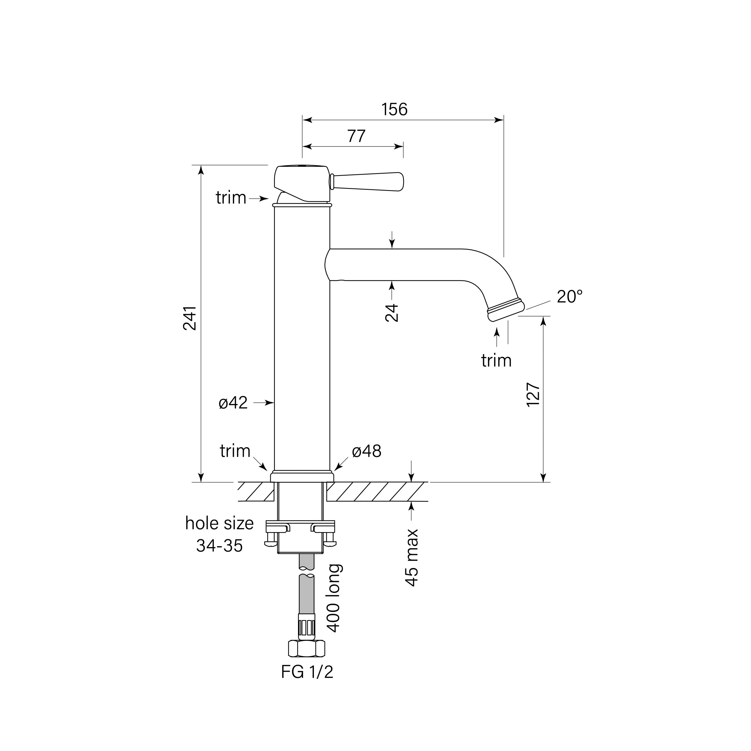 Cascade Basin Mixer, Mid 133h dimensions image