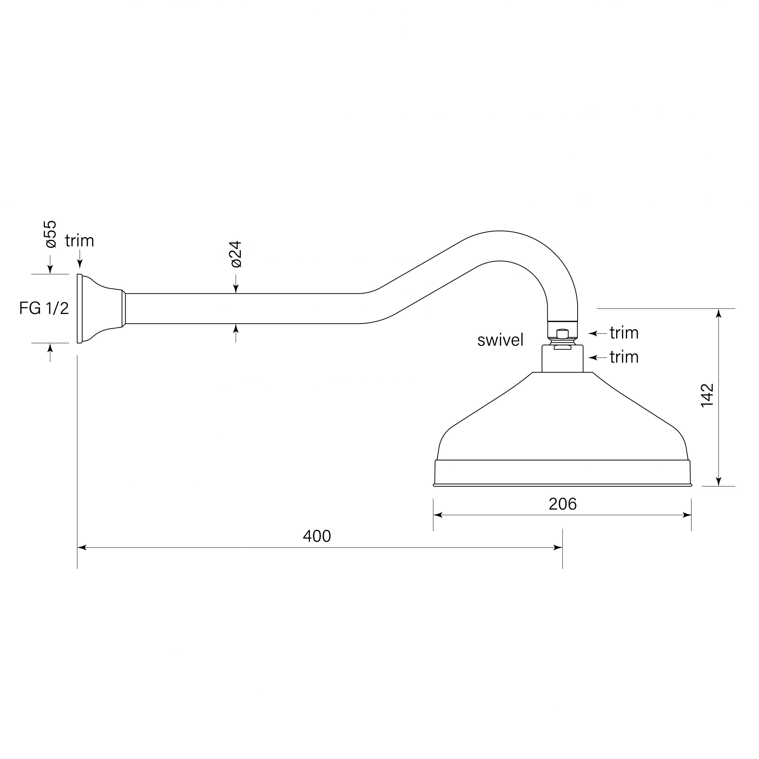 Cascade Swan Neck Shower dimensions image