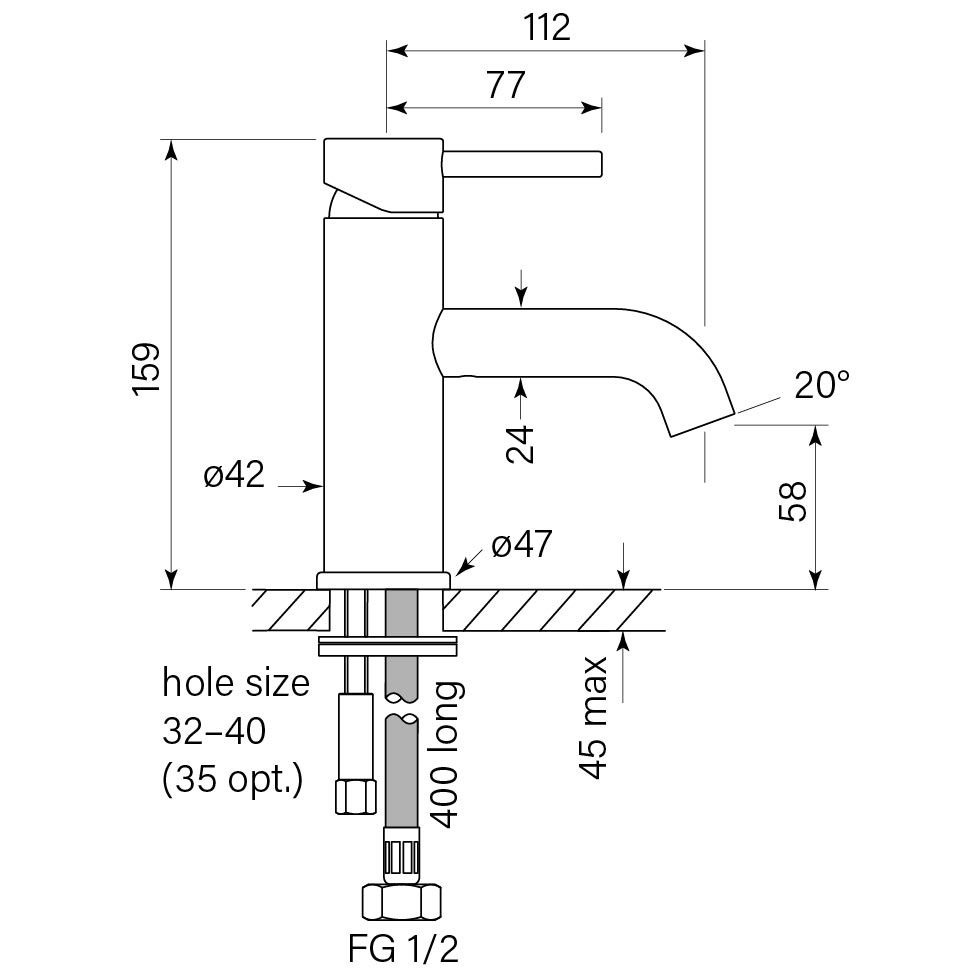 Pegasi M Basin Mixer dimensions image