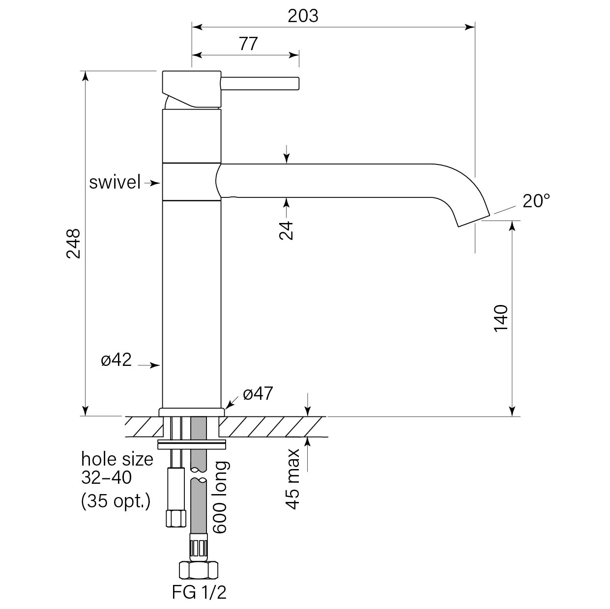 Pegasi M Sink Mixer dimensions image