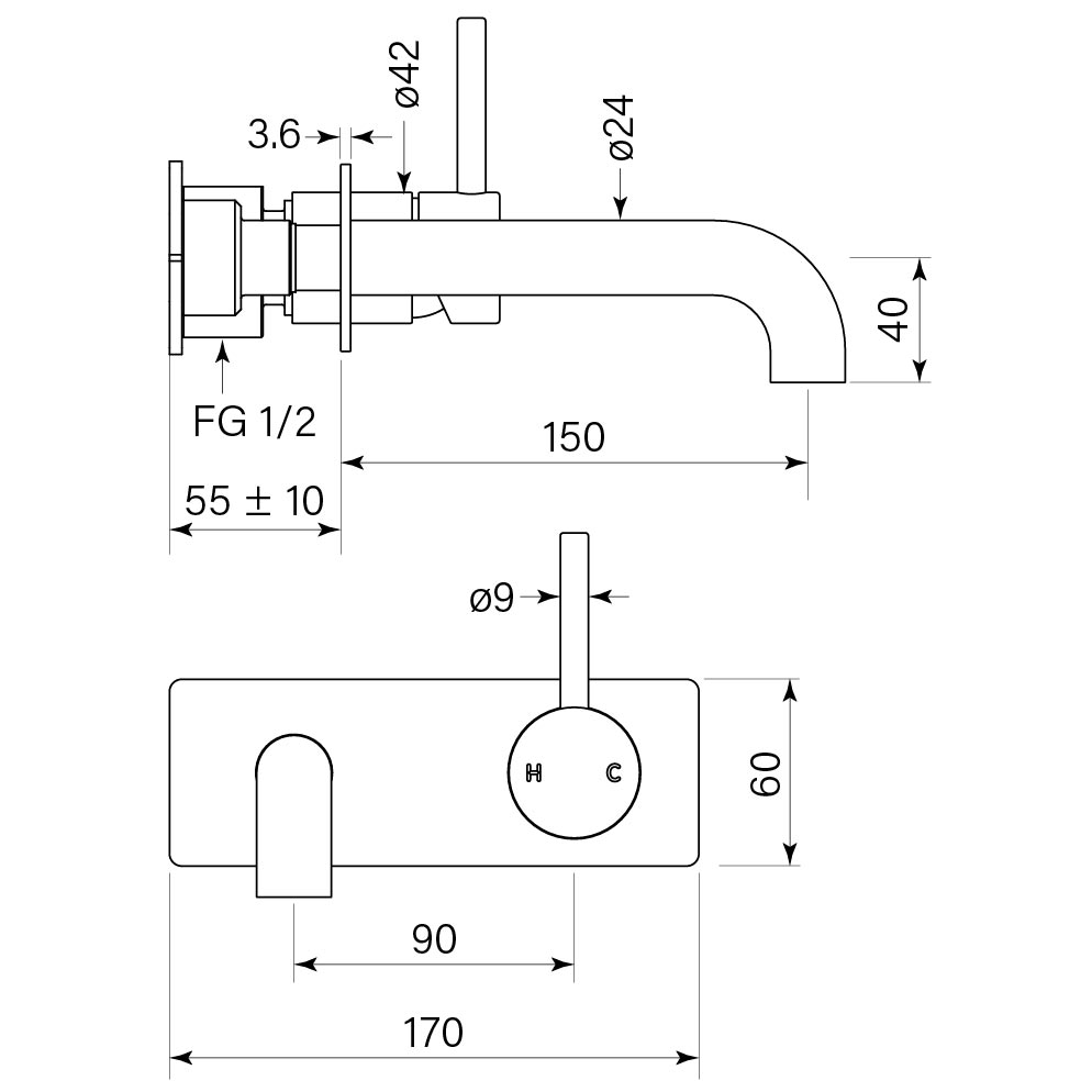 Pegasi M Back Plate Basin Mixer 150 dimensions image