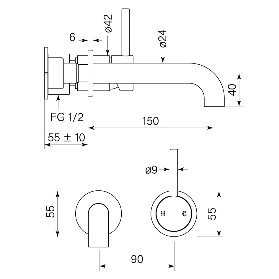 Pegasi M Basin Mixer Set 150 dimensions image