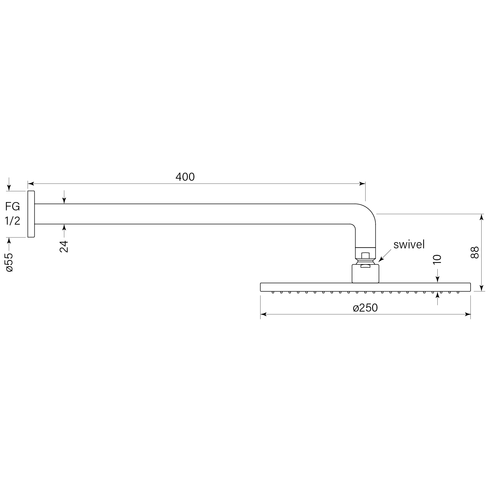 Pegasi Overhead Shower 400 Wa 250head dimensions image