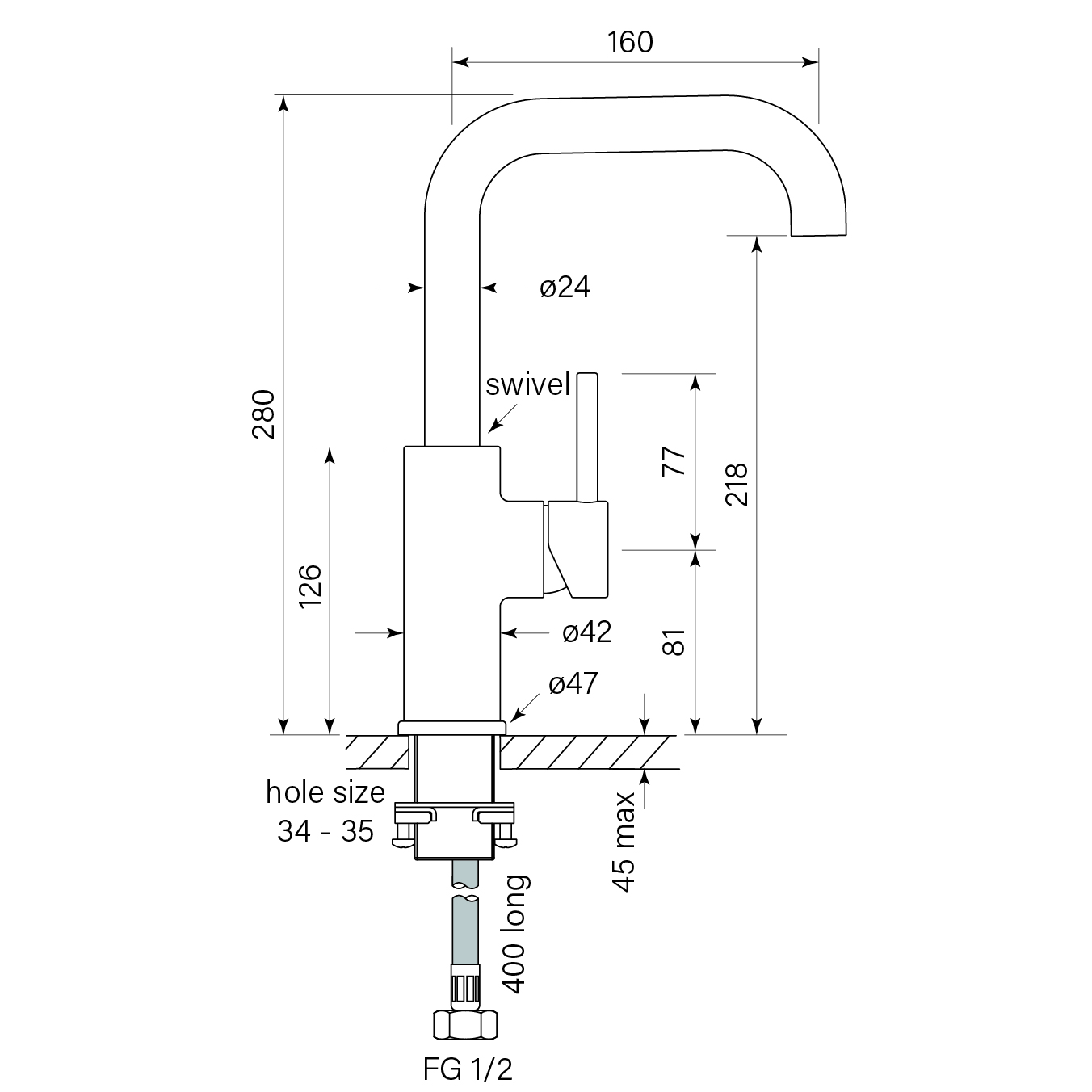 Pegasi M Basin Mixer Square 160 dimensions image
