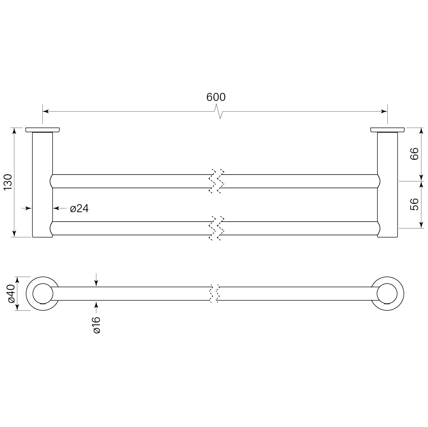 Pegasi Towel Rail Double 600 dimensions image