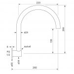 Pegasi Wall Sink Spout 260 Swivel dimensions image