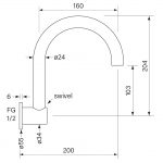 Pegasi Wall Sink Spout 200 Swivel dimensions image