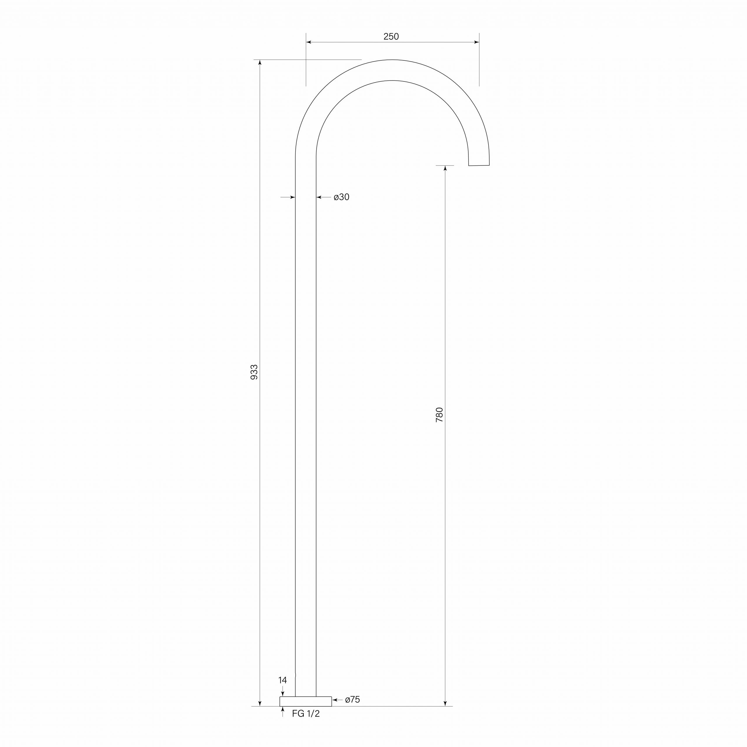 Pegasi Floor Bath Spout Curve dimensions image