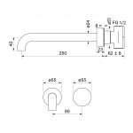Zero Progresiv Smooth Wall Basin Mixer Set, 250 dimensions image
