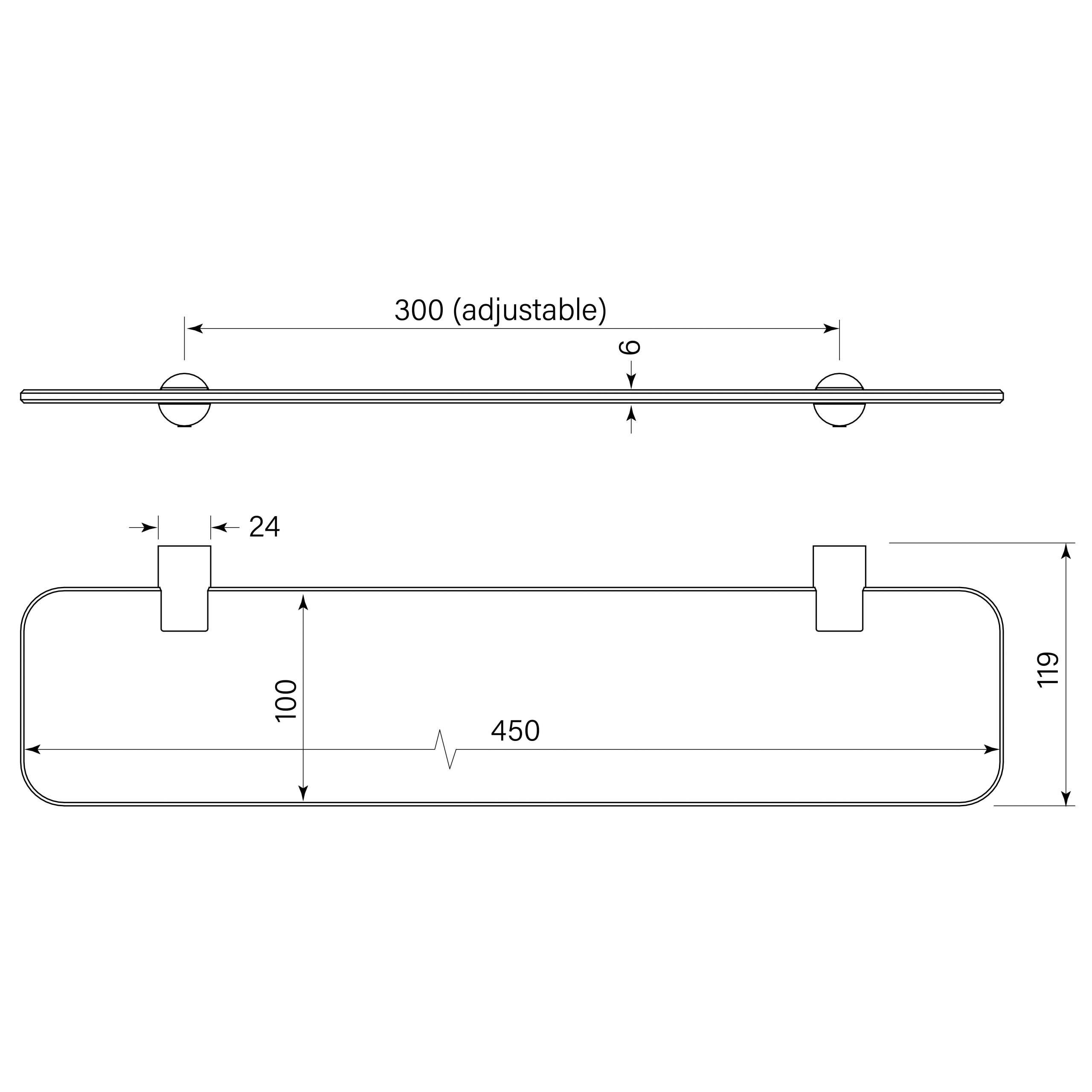 Pegasi NF Glass Shelf dimensions image