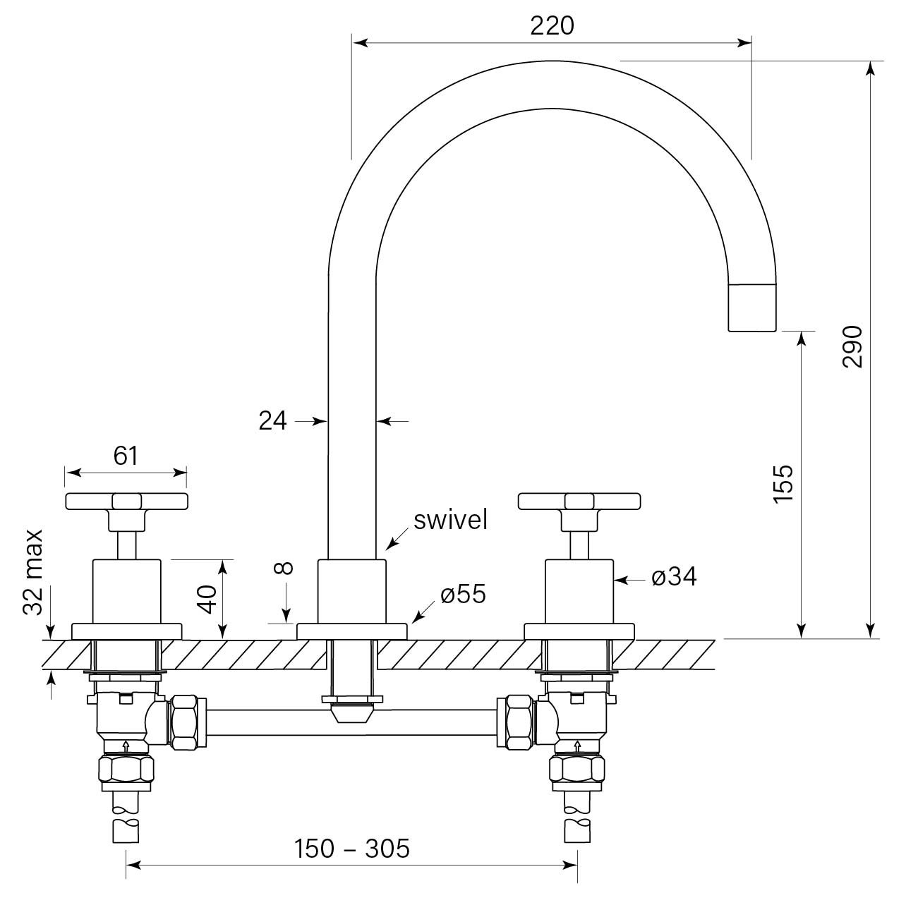 Chisel D Sink Set Hob dimensions image