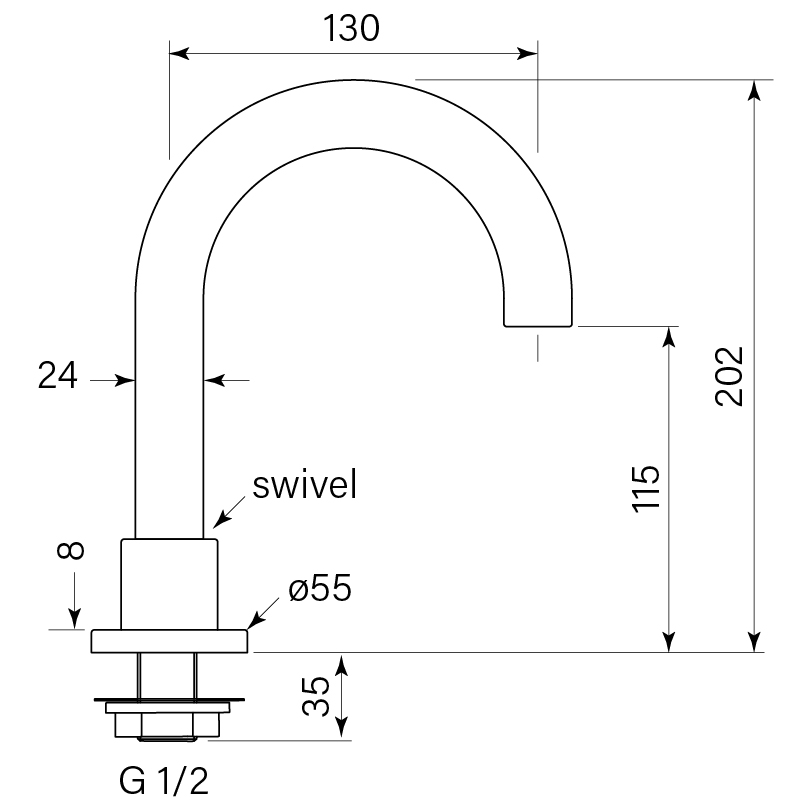 Chisel D Basin Spout dimensions image