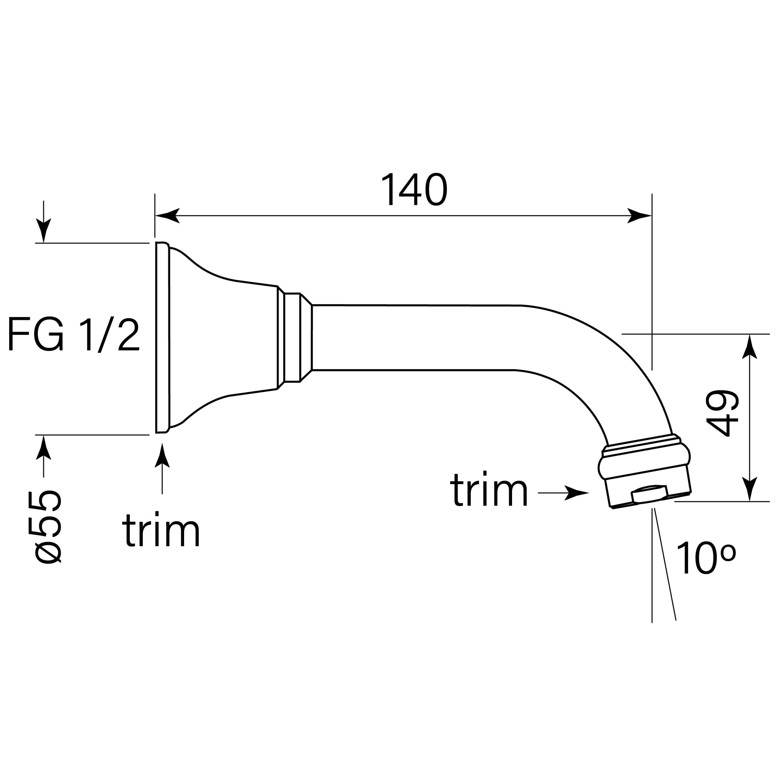 Cascade Bath Outlet 140 dimensions image
