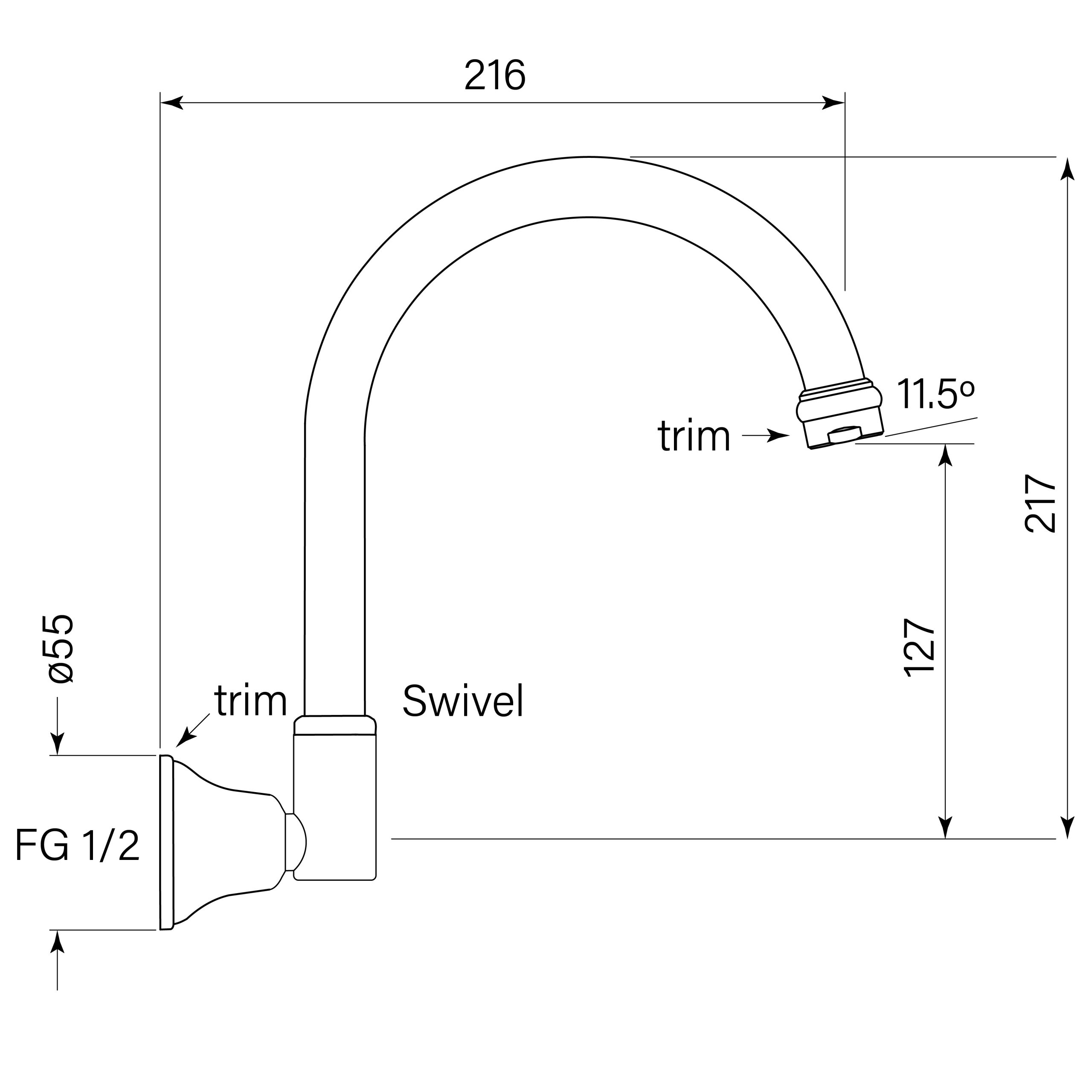 Cascade Sink Outlet, Wall dimensions image