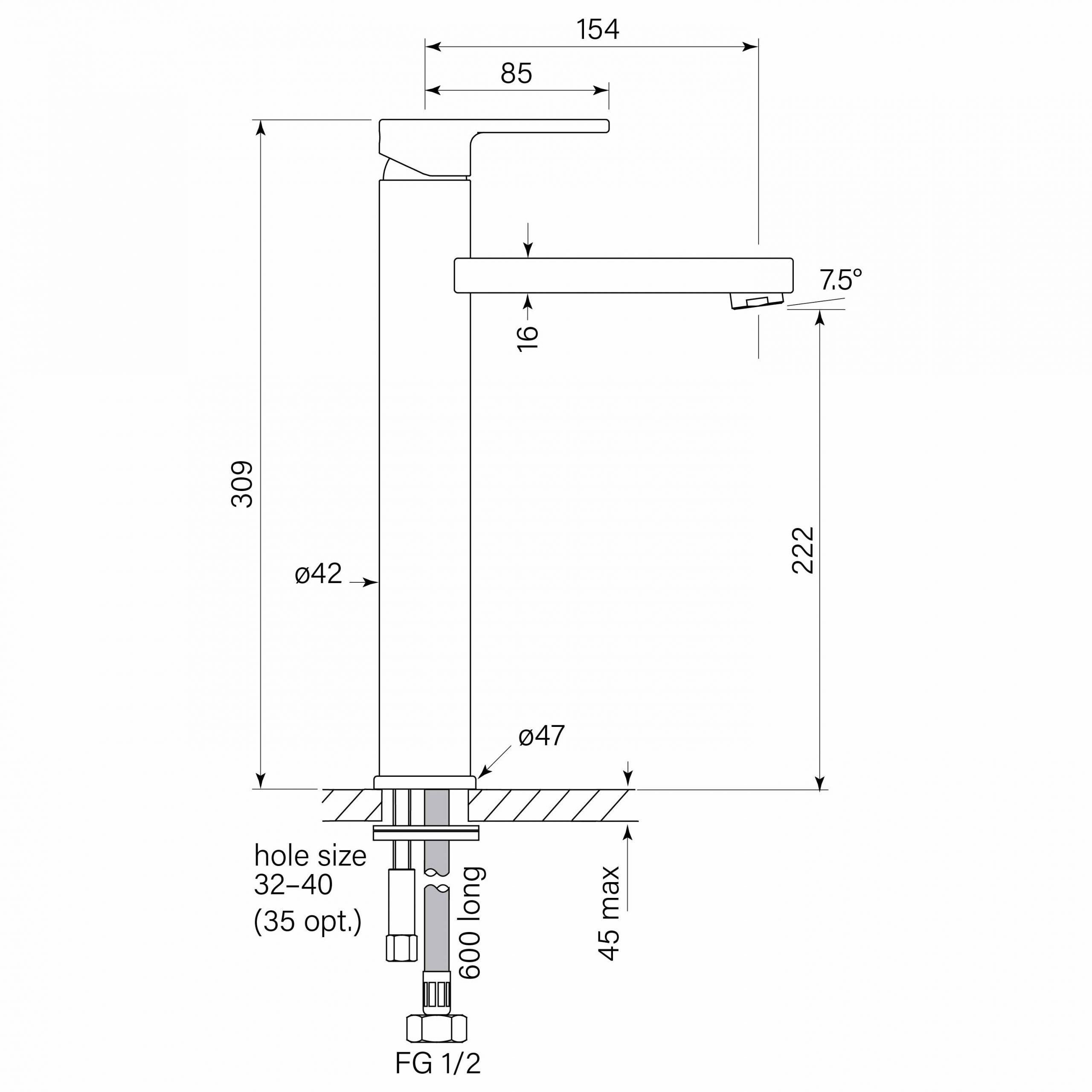 Zeos Basin Mixer, Tall 222h - Faucet Strommen