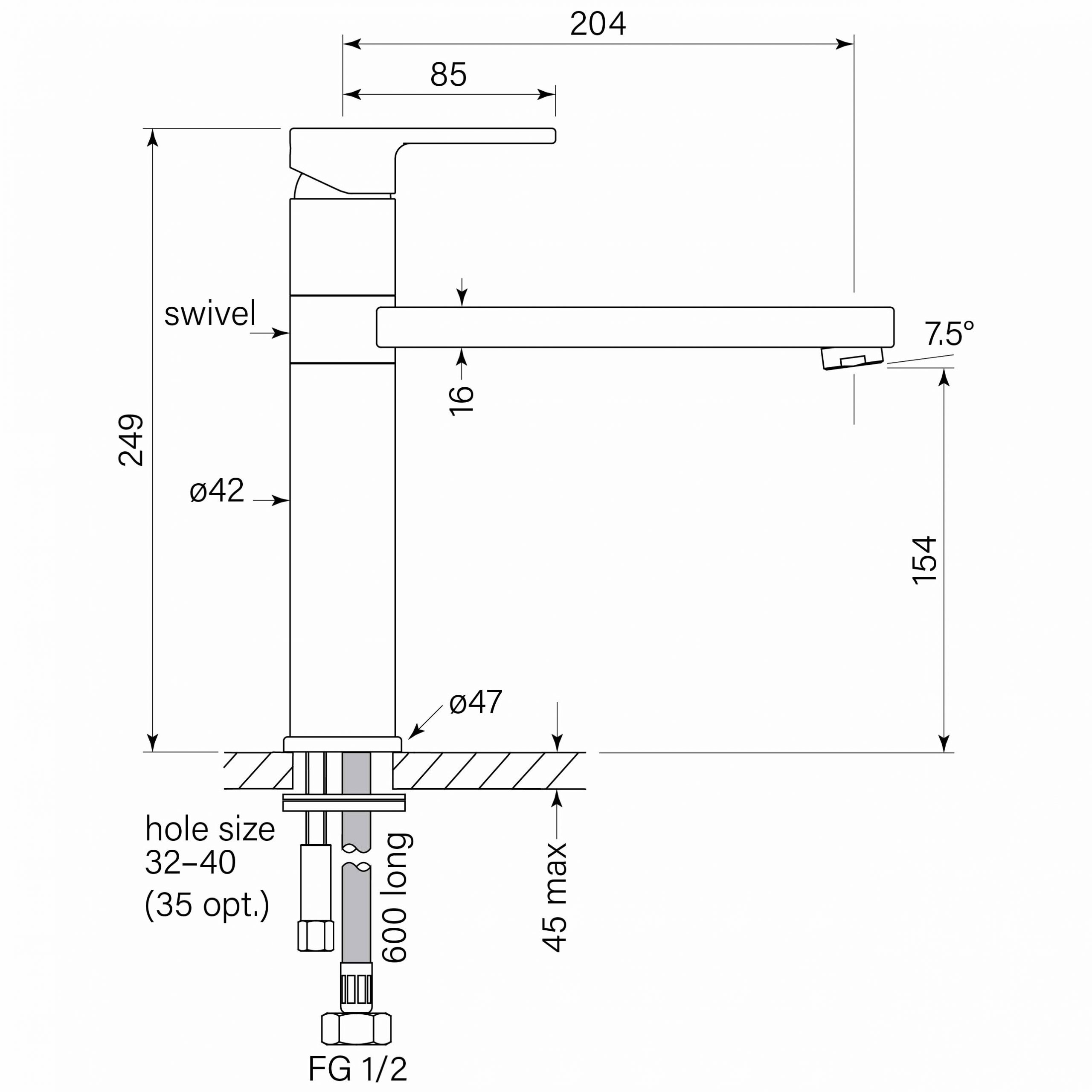 Zeos Sink Mixer dimensions image