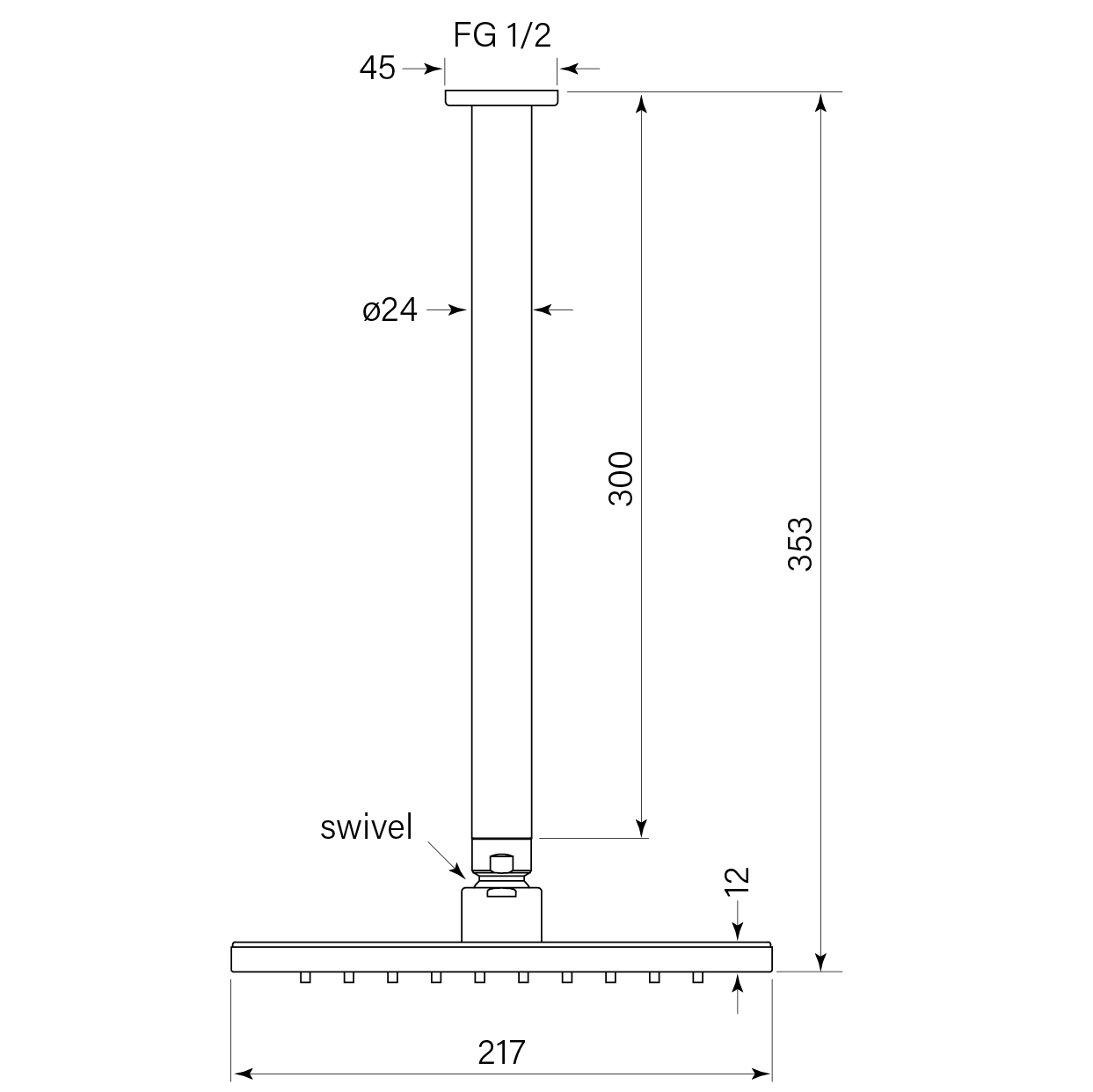 Zeos Ceiling Shower dimensions image