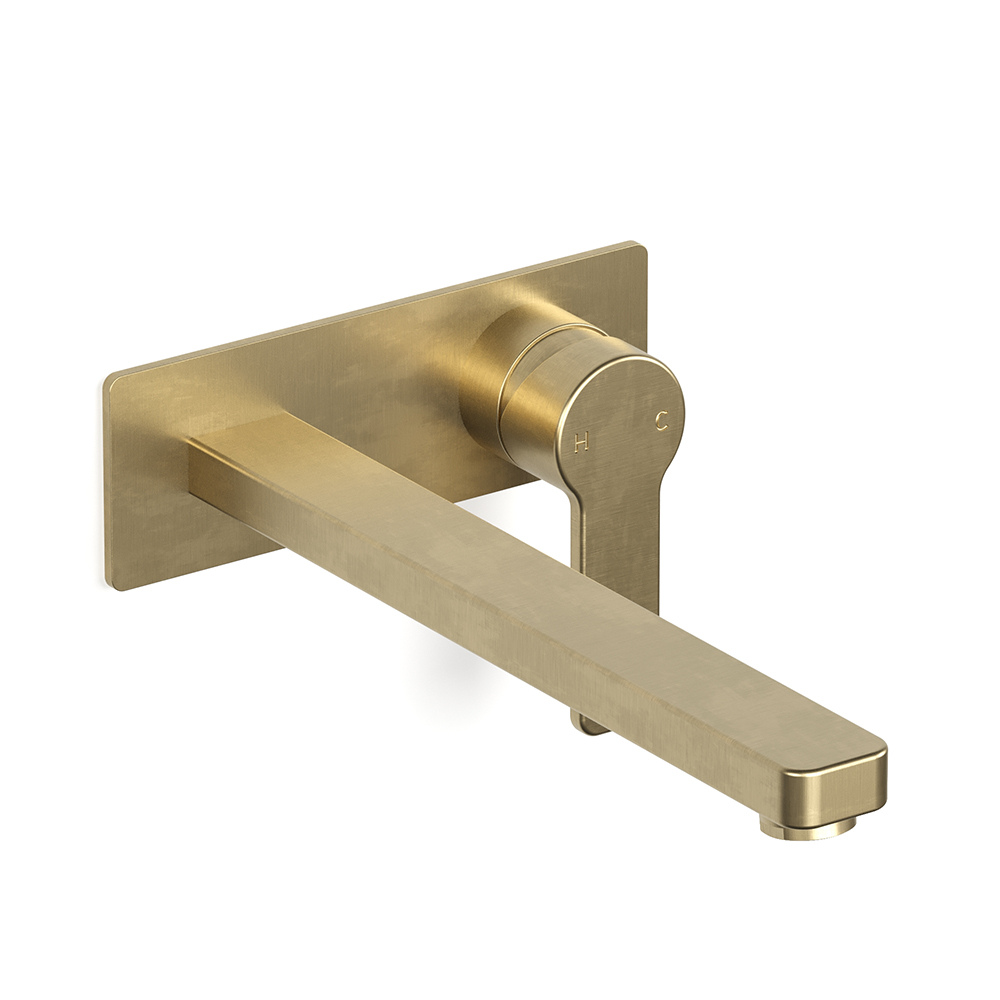 Zeos Back Plate Basin Mixer 250 in Raw Brushed Brass