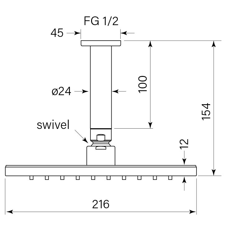 Zeos Ceiling Shower 100 Drop dimensions image