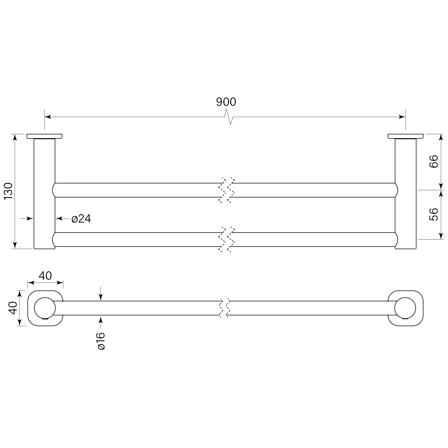 Zeos Towel Rail Double 900 dimensions image
