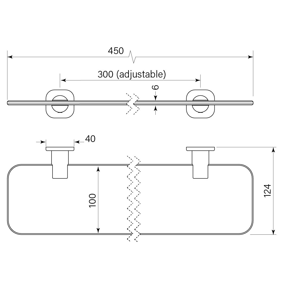 Zeos Glass Shelf dimensions image