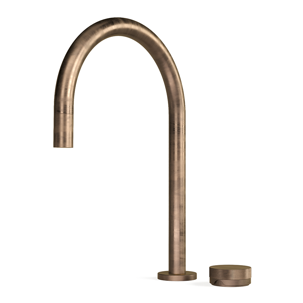 Zero Progresiv Knurl Sink Mixer w. Pull Out, Curve in Antique Brass Light