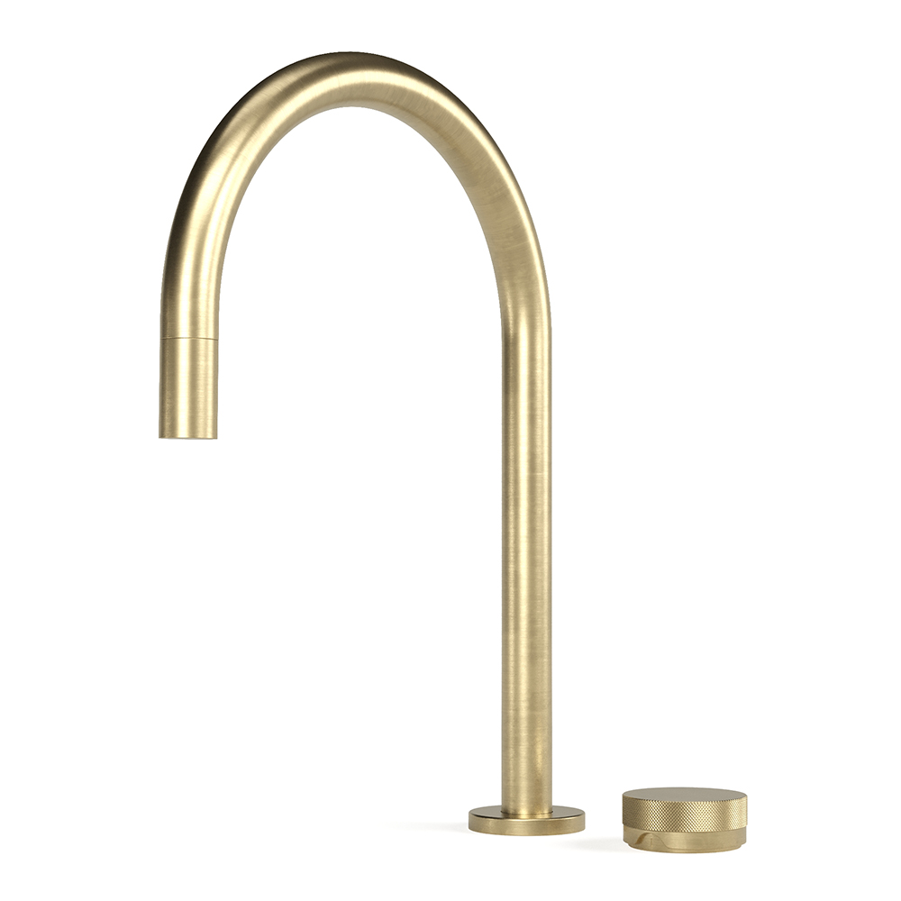 Zero Progresiv Knurl Sink Mixer w. Pull Out, Curve in Raw Brushed Brass
