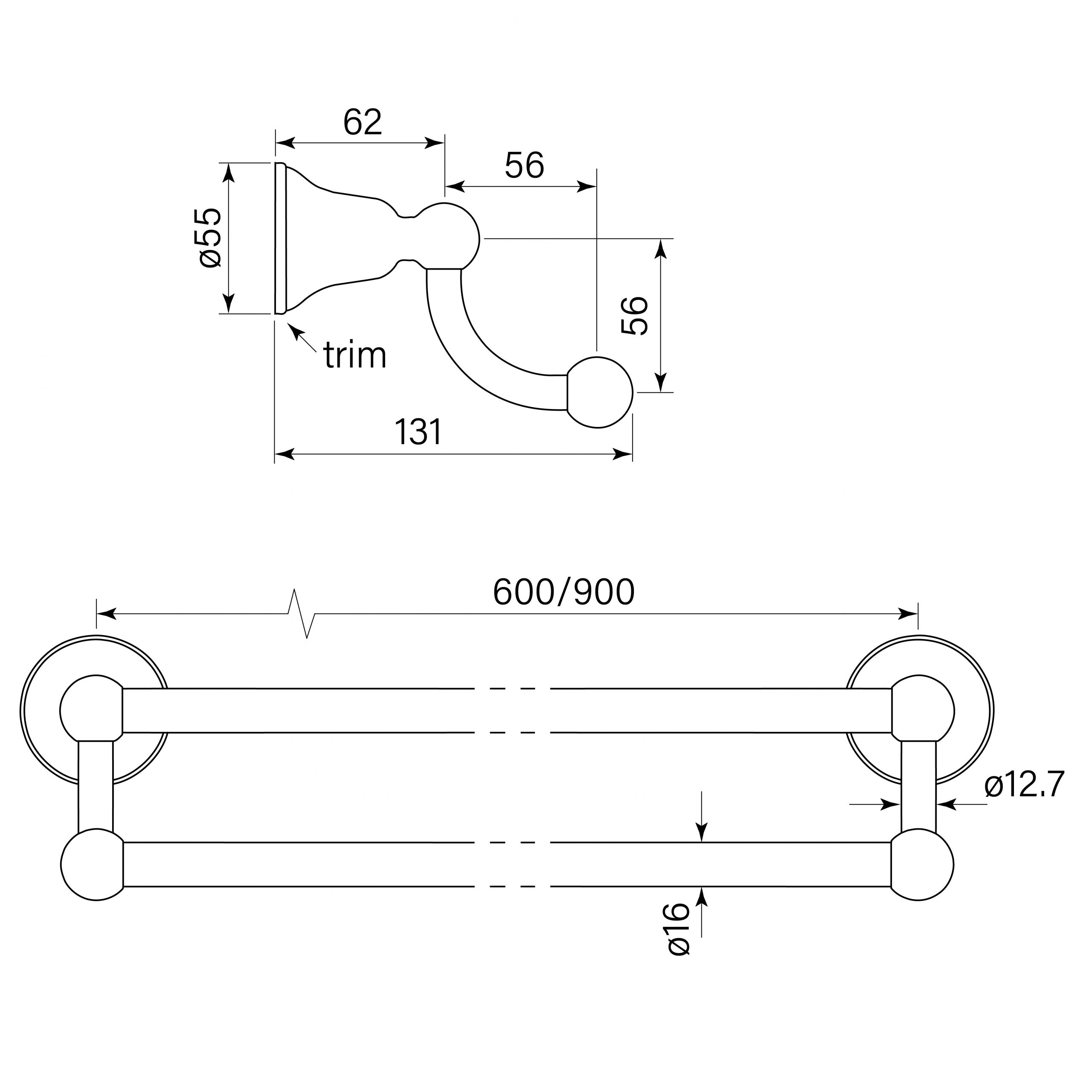 Cascade Towel Rail Double 900 dimensions image