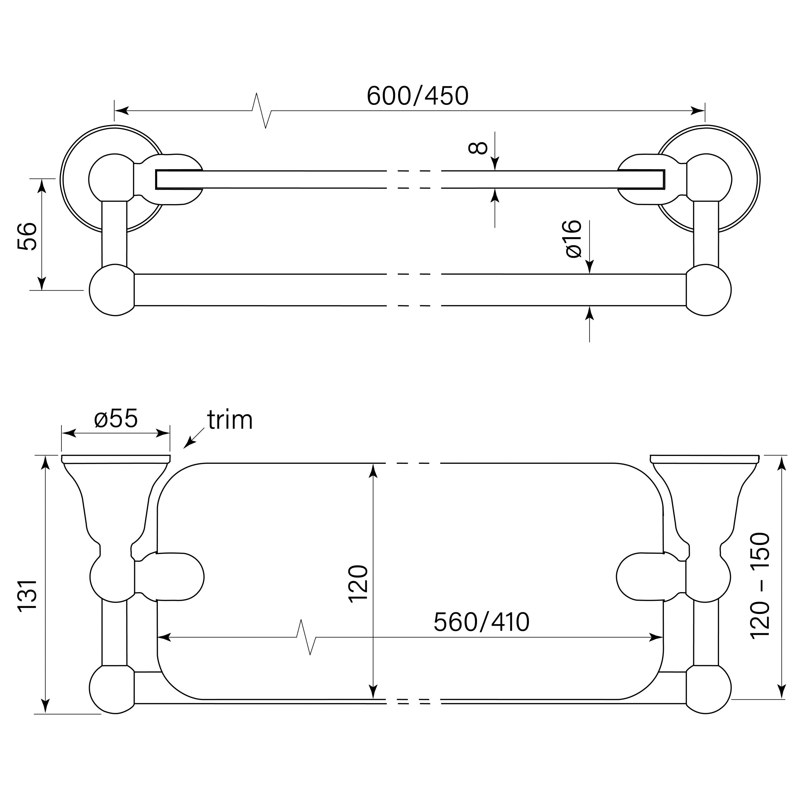 Cascade Glass Shelf and Rail, 600 dimensions image