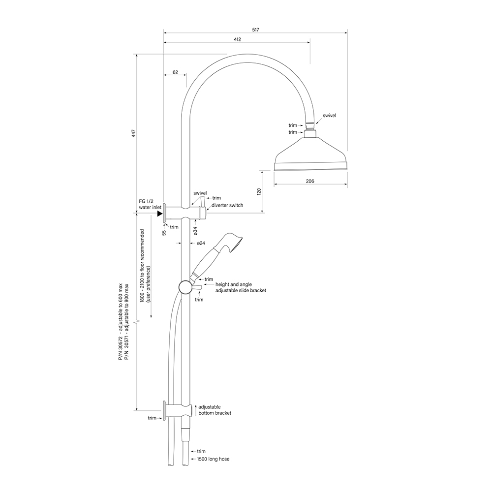 Cascade Dual Shower 900 dimensions image