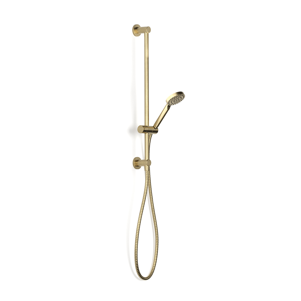 Raw Brushed Brass Pegasi Slide Shower, Inflow 600, 90rnd in Raw Brushed Brass