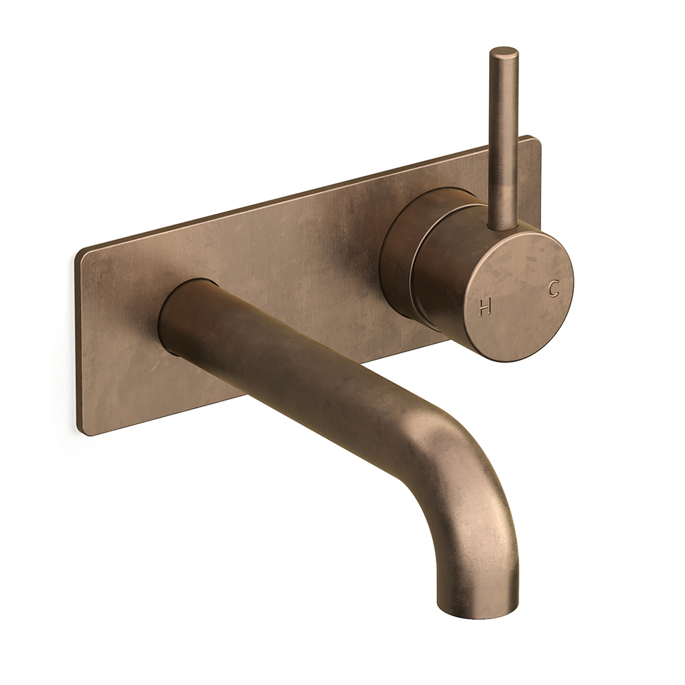 Pegasi M Back Plate Basin Mixer 150 in Antique Brass Light