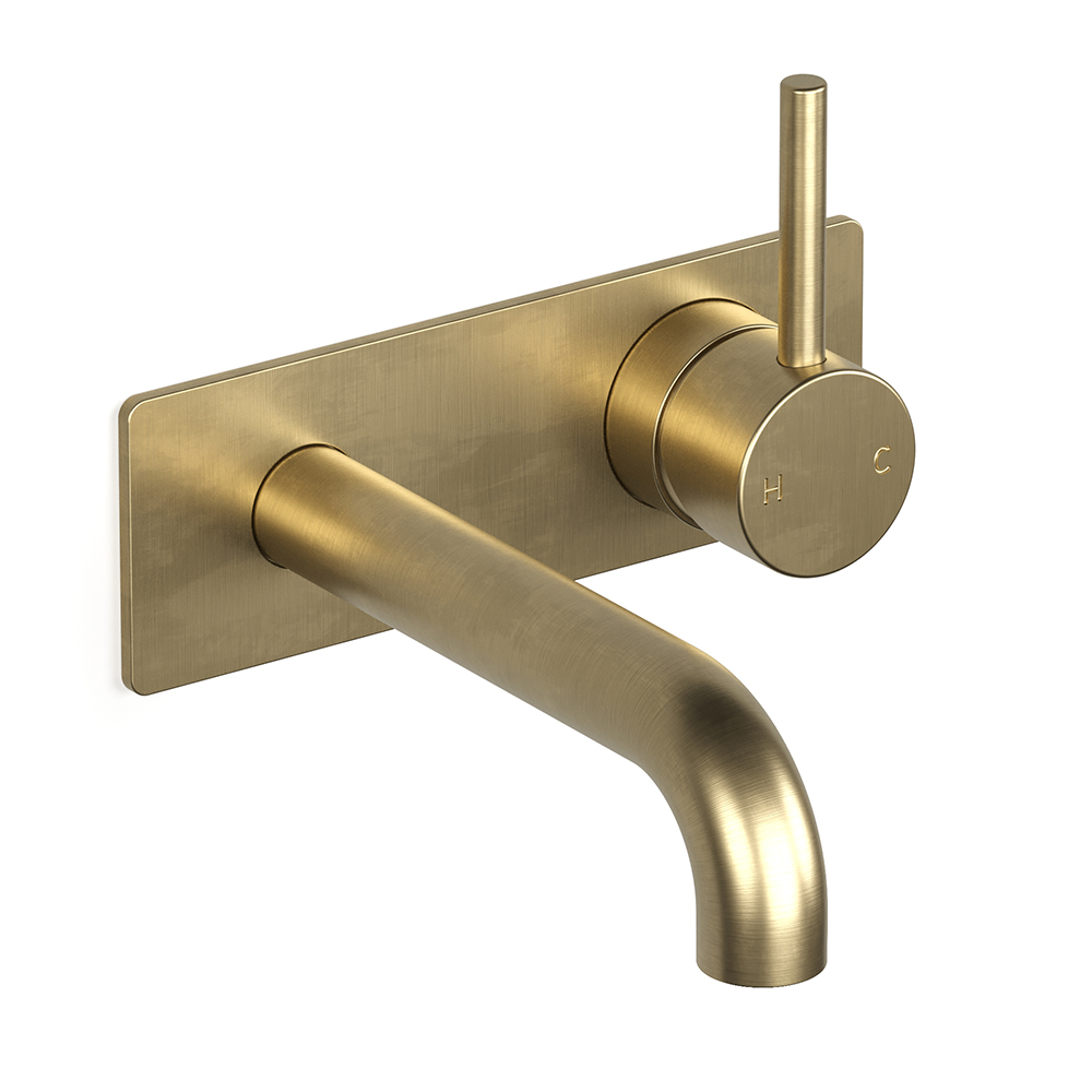 Pegasi M Back Plate Basin Mixer 150 in Raw Brushed Brass