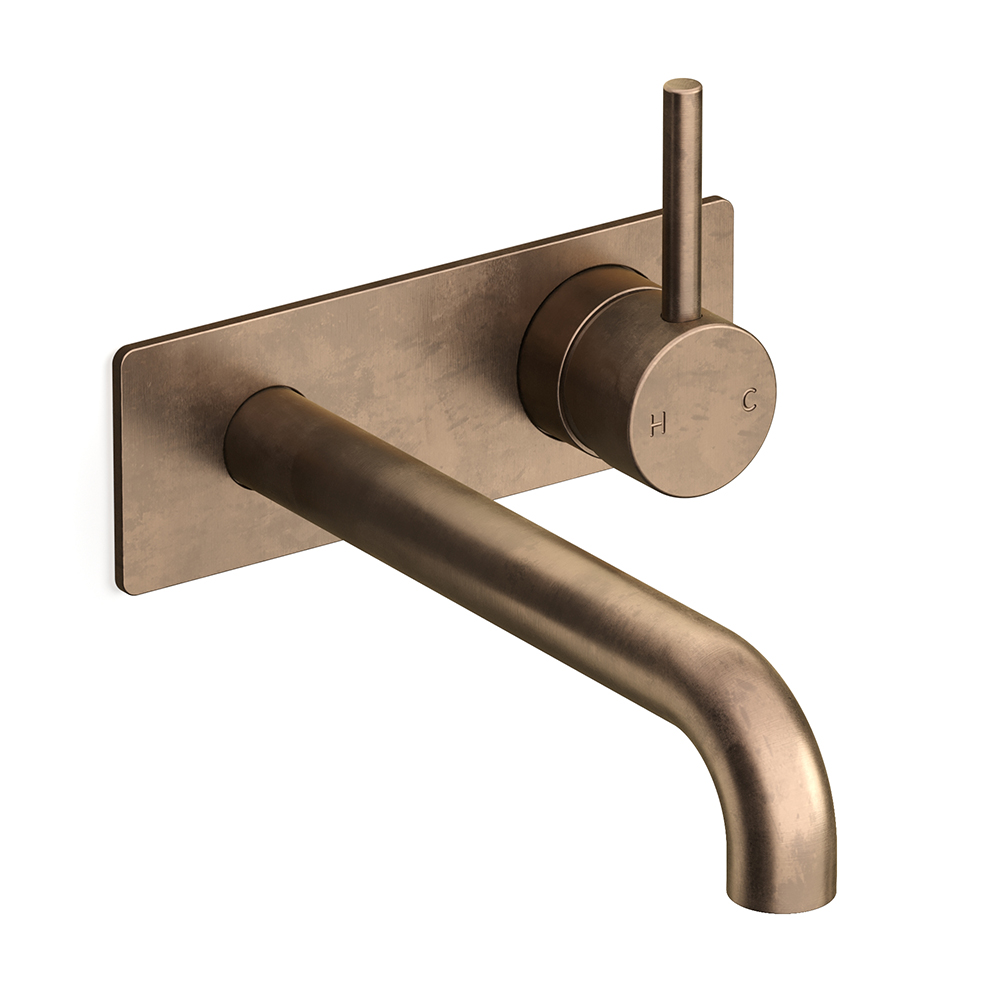 Pegasi M Back Plate Basin Mixer 200 in Antique Brass Light