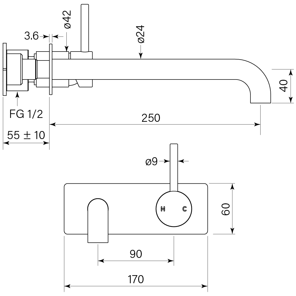 Pegasi M Back Plate Basin Mixer 250 dimensions image