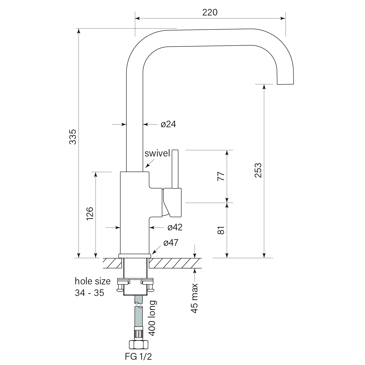 Pegasi M Sink Mixer Square 220