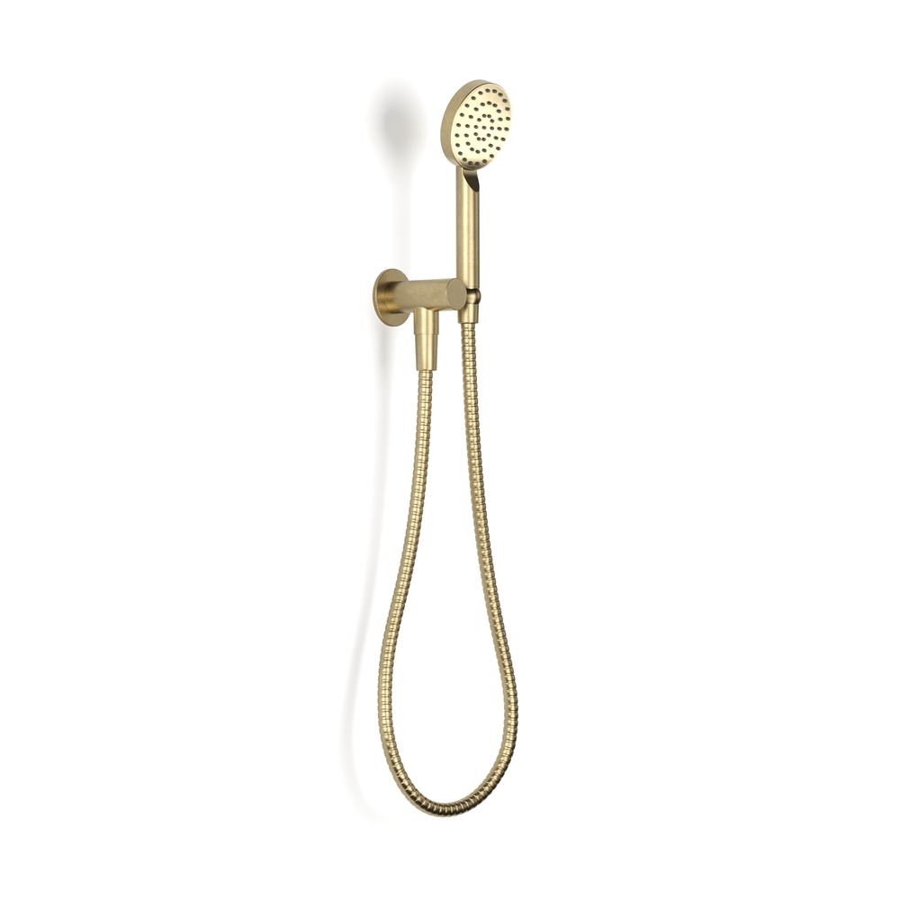 Pegasi Hand Shower on Adjustable Hook, 90rnd in Raw Brushed Brass
