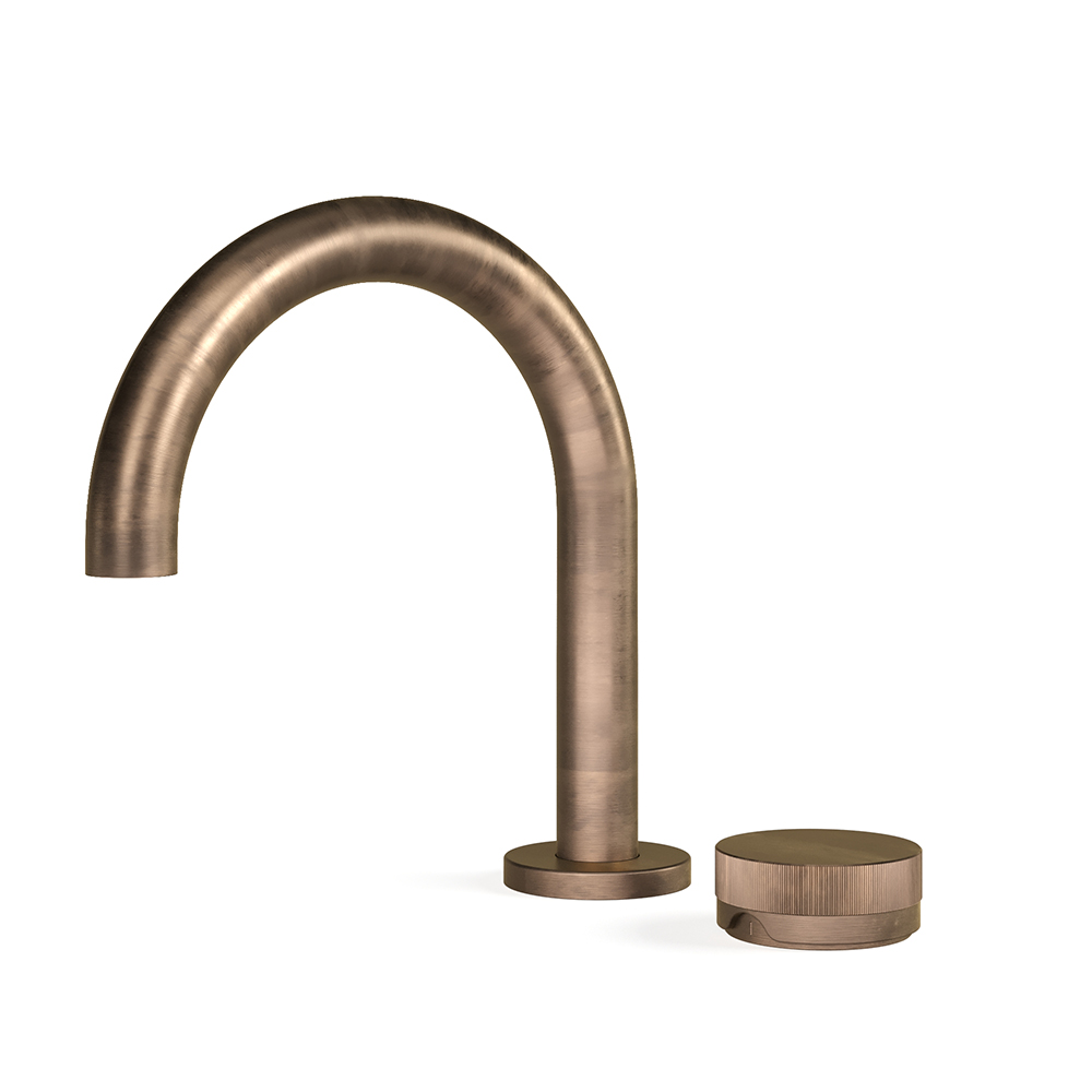 Zero Progresiv Fluted Basin Mixer Curve in Antique Brass Light