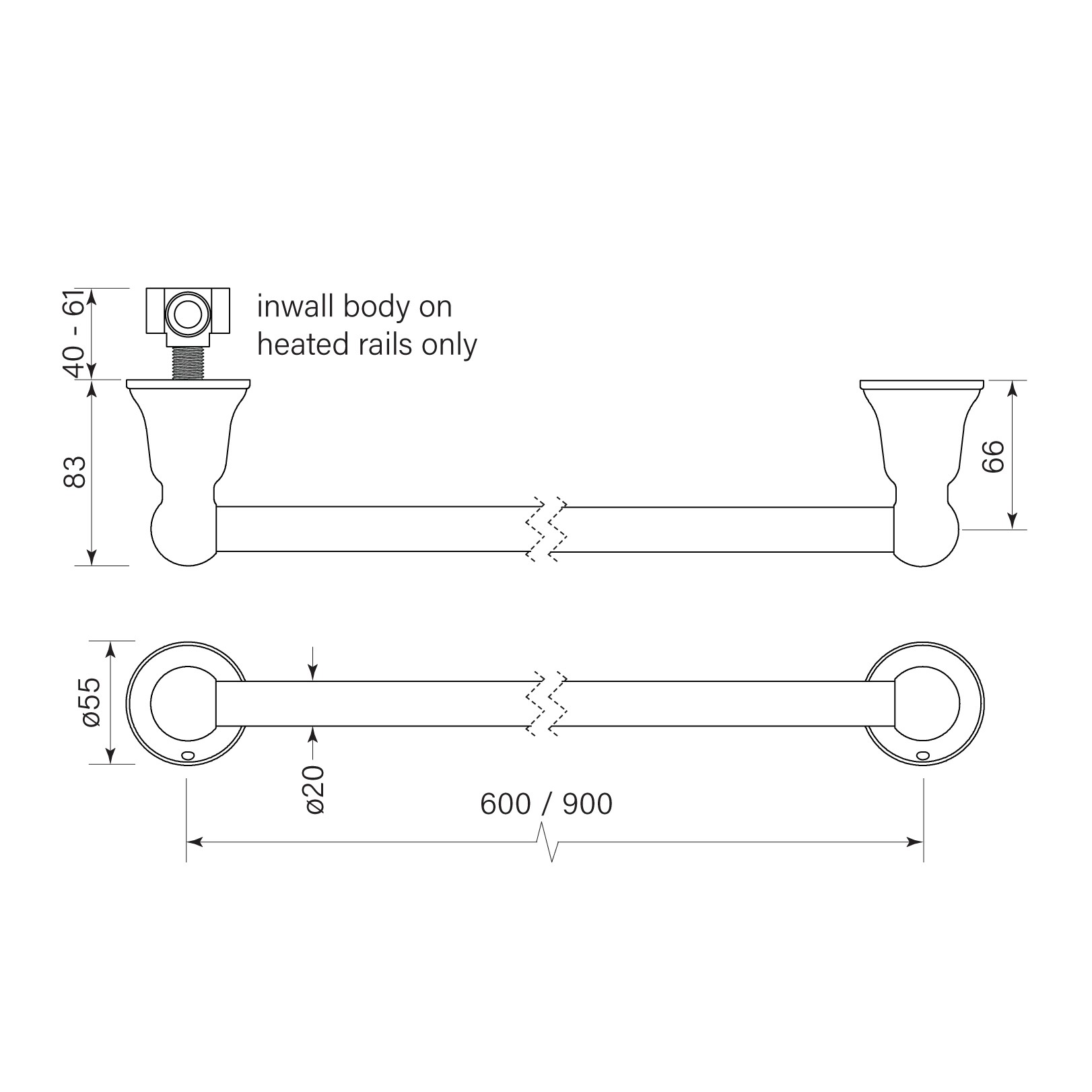 Cascade Non-Heated Towel Rail 900 dimensions image