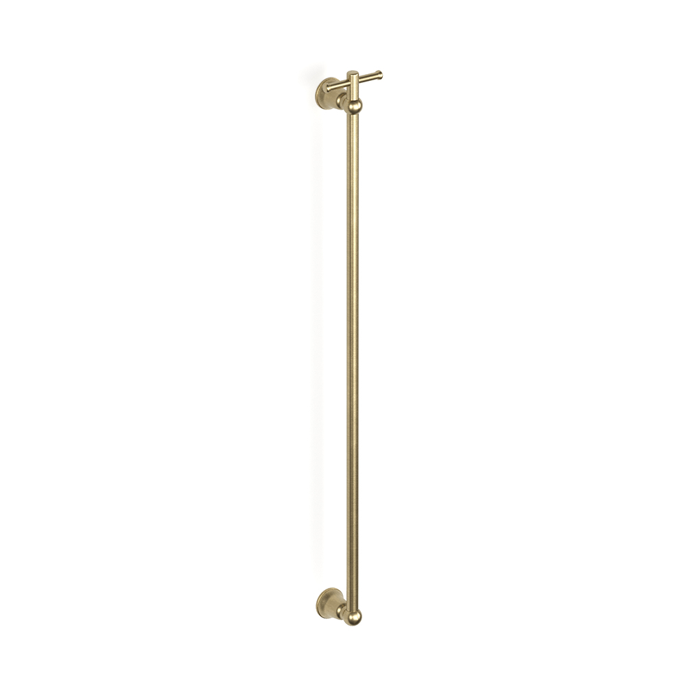 Raw Brushed Brass Cascade Vertical Heated Towel Rail w TBar in Raw Brushed Brass