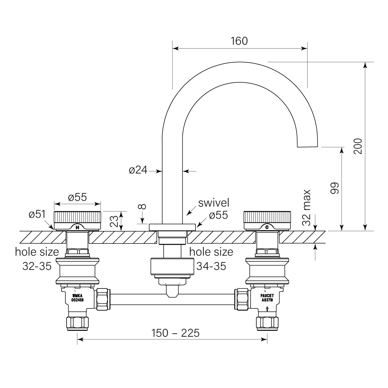 Zero Fluted Basin Set dimensions image