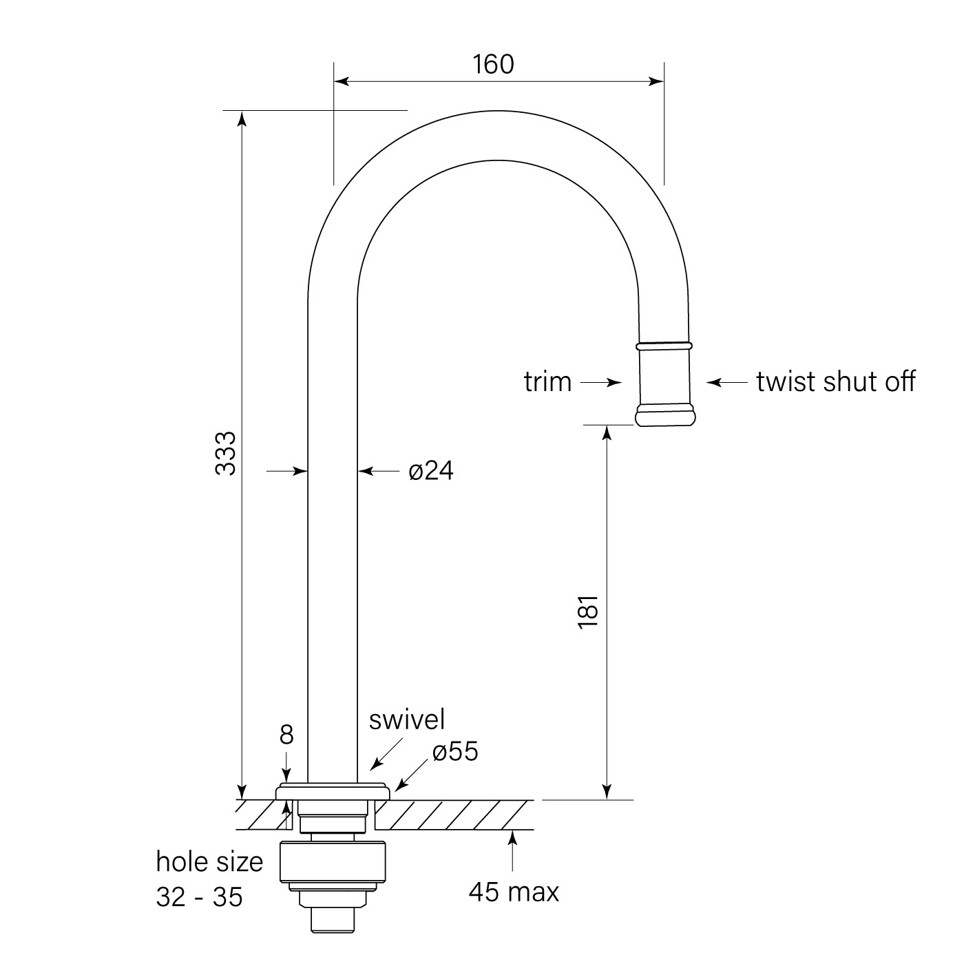Cascade Prep Tap dimensions image