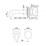 Zero Progresiv Fluted Wall Bath Mixer Set, 200 dimensions image