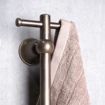 Antique Brass Light Cascade Vertical Heated Towel Rail w TBar in Antique Brass Light